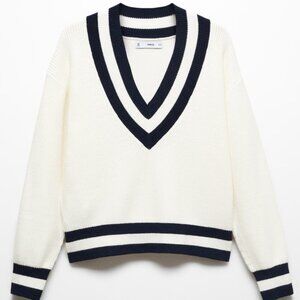 Mango V-Neck Sweater in White and Black